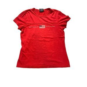 POLO Jeans Co Ralph Lauren Shirt Womens Small Red USA American‎ Flag Ladies